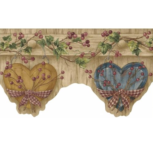 Frise papier peint motif cœurs finition bois rustique marron - 7