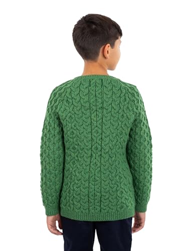 Image of SAOL Aran Cardigan for Kids: 100% Merino Wool, Crew Neck, and Button Front - Made in Ireland