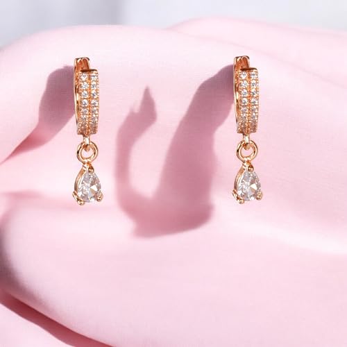 Image of Nilu's Collection 18k Rose Gold Plated Clip On Hoop Earrings, Stylish Women Earrings, Fancy Zircon Copper Bali Earrings for Women and Girls (Drop design)