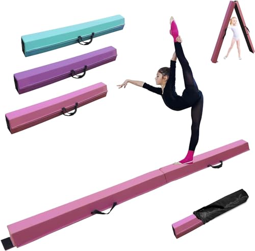 FCOUMY Trave Ginnastica Pieghevole 210 cm in Pelle PU, Trave di Equilibrio Ginnastica con Fondo Antiscivolo, Trave Ginnastica Artistica per Bambini, Principianti e Ginnasti Professionisti