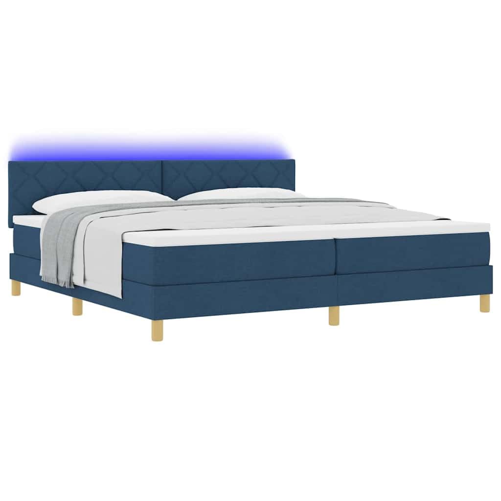Tessuto premium con testiera regolabile LED blu Boxspring 200x200 cm Blu