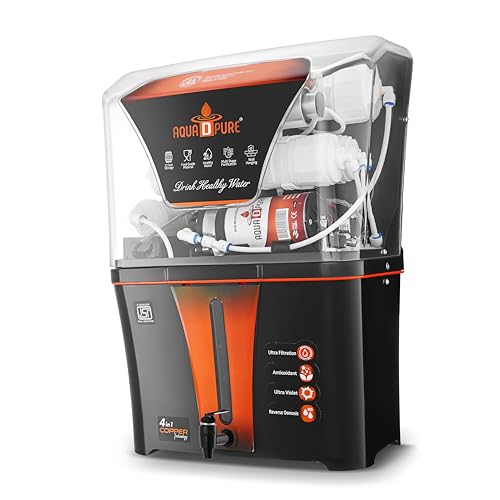 Image of AQUA D PURE 4x Technology with Zinc Copper Alkaline Purification, 10 Stage RO Water Purifier with UV, UF, TDS Adjuster and 12 Liter Storage Tank, Best for Home and Offices