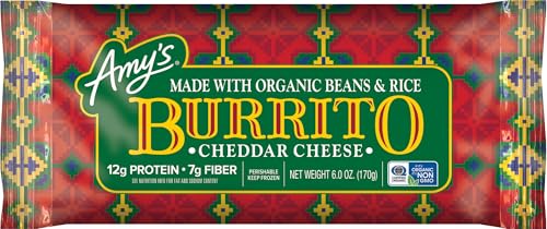 Amy's Frozen Meals, Cheddar Cheese Burrito with Organic Rice and Beans, Microwave Meals, 6.0 Oz