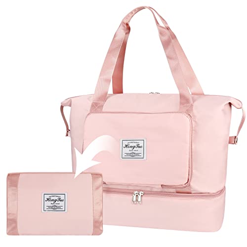 WT Bolsa de Viaje Plegable de Gran Capacidad, Bolsa de Gimnasio Plegable, Bolsa de Lona Impermeable Ligera de Tela Oxford para Deportes y Viajes (Rosa) Cover