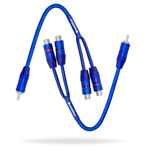 InstallGear 2 Pack RCA Y Adapter Splitter - 1ft RCA Y Splitter 1 Male 2 Female with Shielding - Connector for Car Audio, Home Theater - Durable Cable Splitters with OFC Conductor - Blue