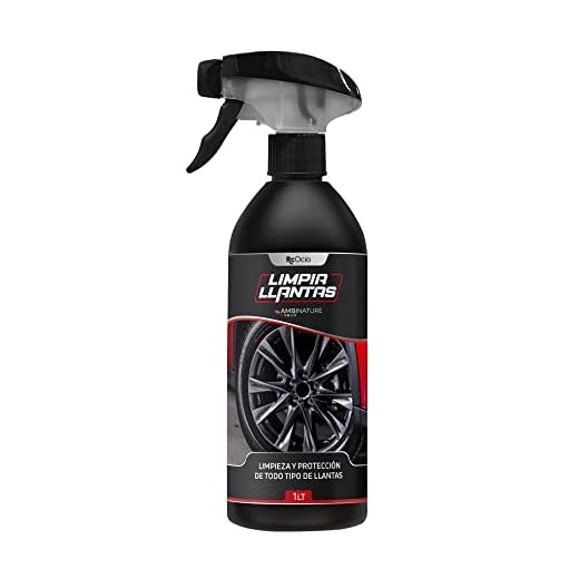 Limpia Llantas Coche | Moto | Limpiador profesional de llantas de 1000 ml - 5 Litros | PH Neutro | Limpiallantas 3 en 1- Limpia Desengrasa Abrillanta| No daña Pinzas de Frenos (1 Litro)