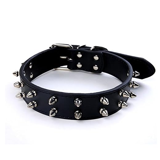 Charmsong Adjustable Black Leather Studded Rivet Dog Collar Durable Spiked for Dogs (M, Black) (M, Black)