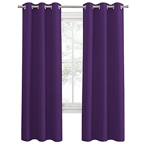 Pony Dance Grommet Blackout Curtains - Window Treatments Thermal Insulated Elegant Curtain Panels Window Coverings Light Block Draperies For Living Room, 42 Wide By 72 In Drop, Royal Purple, 2 Pieces #TOP1