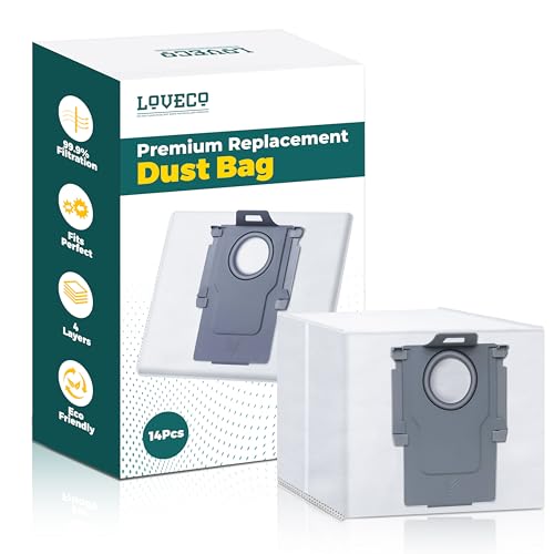 LOVECO 14 Pack Q5 Dust Bag Compatible for Roborock S8+ S7/Q5 Q7 Q8 Series, Q5 Pro/Max/Max+, Q5+, Q7 Max/Max+, S8 Pro Ultra, S7 MaxV Ultra, Q8 Max/Max+ Vacuum, Disposable Bag