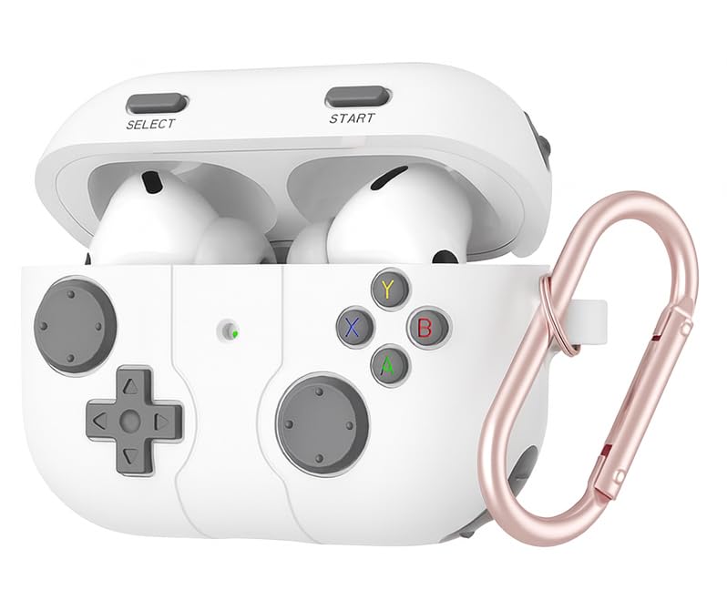 Image of Retro Game Console Case Cover for Apple Airpods Pro 3 (2025) with Carabiner (White, Game Console)