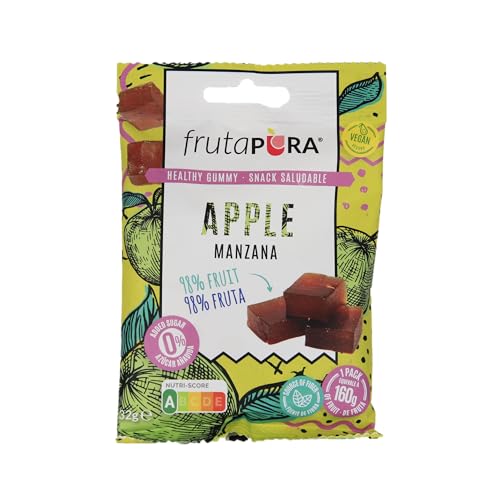 FRUTA PURA Manzana 32g - Snack en dados con textura blanda tipo gominola - 98% fruta real - Sin azúcares añadidos - Vegano - Sin gluten - Equivale a 200g de fruta - Natural y delicioso para llevar
