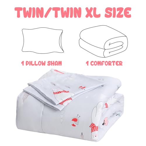 Image of Yibeizi Christmas Comforter Set Twin for Boys Girls, Cute Bear Snowmen Printed Bedding Set with Pillow Sham, Lightweight Soft Breathable Washable Bed Set 2 Piece
