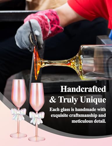 Copas de champán iridiscentes de 310 ml con base de lazo de borosilicato rosa de NiHome 8