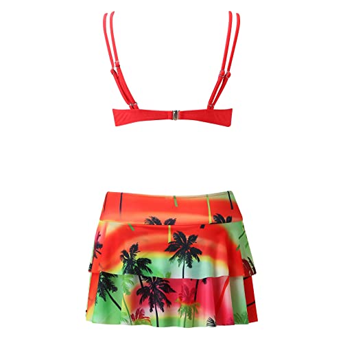 Tankini imprimé rouge pour grand buste et bikini fendu réglable