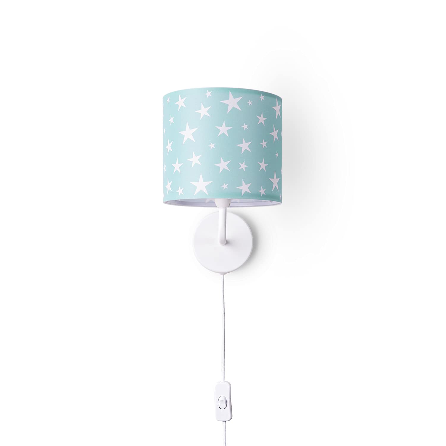 Paco Home Wandlampe Kinderzimmer Stofflampenschirm Rund Wandleuchte Babyzimmer Mond Sterne Wolken E14 Mit Stecker Und Kabel