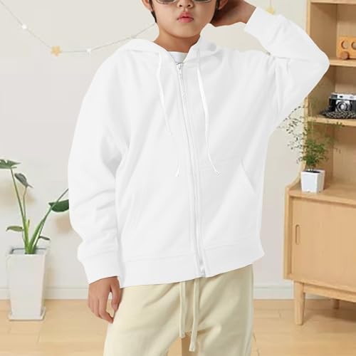 Toddler Casual Sweatshirt Zip Up Hooded Sports Jacket with Pocket Kids Boys Girls Athletic Hoodie White 11-12 Years Teen Girls Hoodies4