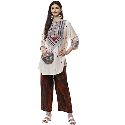 Image of BIBA Women Rayon Straight Printed Palazzo