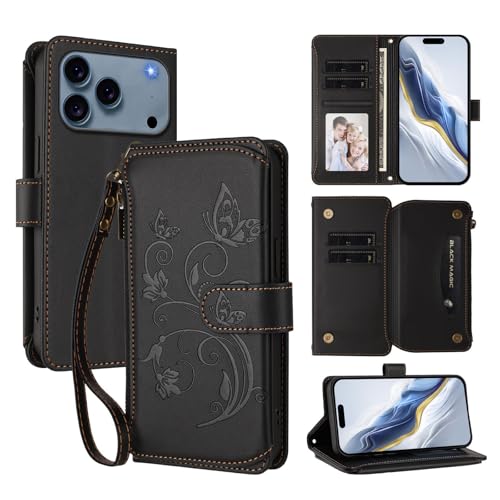 Étui magnétique iPhone 17 housse portefeuille cuir noir anti choc