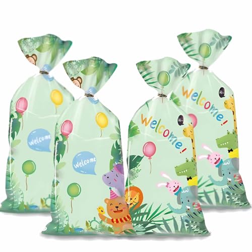 50 bolsas de regalo de celofán para dulces, bolsas de dulces coloridas para cumpleaños de niñas y niños, bolsa de regalo pequeña, bolsas de regalo de animales de la selva para fiestas de cumpleaños,