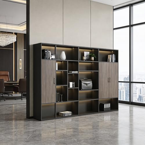 LENOGU NEST Large Executive Bookcase and File Cabinet with Deep