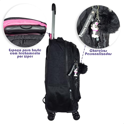 Mochila Rodinha Rebecca Bonbon Escolar 360° Grande Nylon Crinkle (Preto)