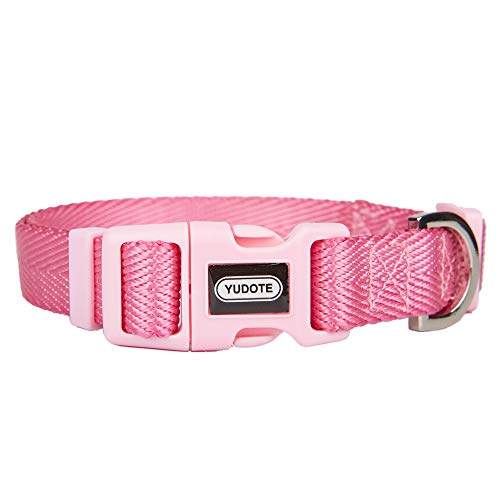 YUDOTE Collar básico de nailon de color sólido ajustable para perros pequeños, uso diario, rosa pálido Cover