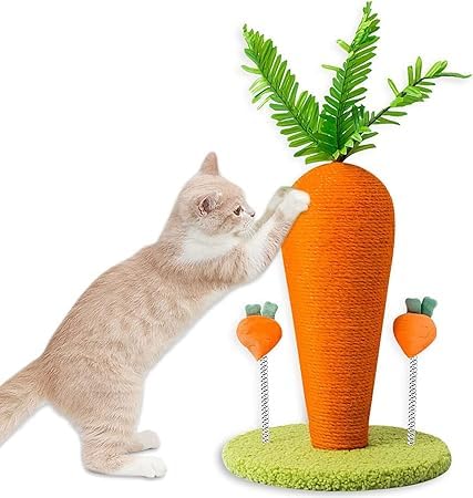 Wnicek 猫 爪研ぎ キャットタワー 爪研ぎ 猫用 人参型 然サイザル麻 可愛い 長持ち 縦置き型 運動不足やストレス解消 ギフト 麻縄巻き スクラッチポール 自立型 組立簡単 カンタン組み立て 遊ぶ キャ 猫用品 安定 頑丈 インテリア(L-30*3