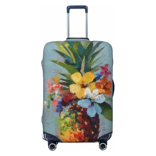 Colorful Pineapple And Flowers Elastic Travel Luggage Covers Dustproof Scratch-Resistant Suitcase Protector Fit 22-24 Inch