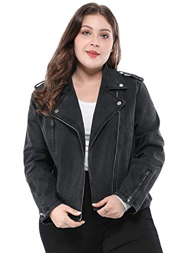 Agnes Orinda Women's Plus Size Denim Jackets Collar Inclined Zip Closure Biker Moto Jacket 20242