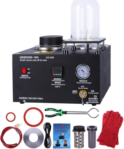 Cast Vacuum and Melting Machine Digital Display High Temperature Refining, 3CFM 1/2HP 2L Metal Jewelry Casting Machine 2KG Gold Melting Furnace with Graphite Crucible for Making Jewelry Smelting Scrap