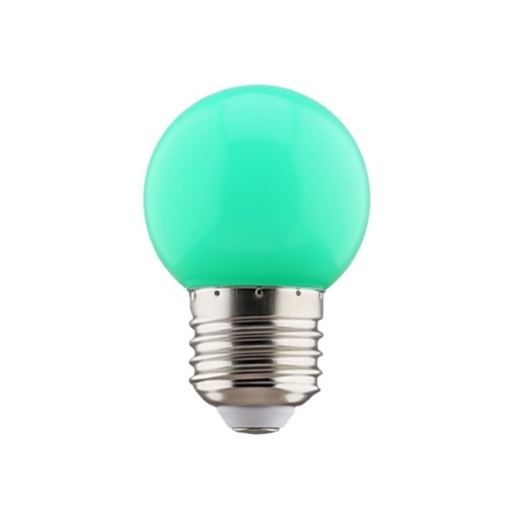 KJXP Lighting, Lot de 50 ampoules LED en polycarbonate, ampoule de couleur AC220 V G45 E27, lumière décorative rouge, jaune, bleu, vert, blanc, 5 couleurs(Green light)