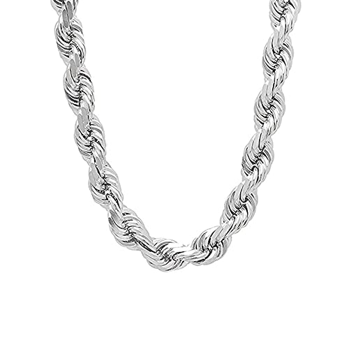 Savlano 925 Sterling Silver 9MM Hollow Italian Rope Diamond Cut Twist Link Chain Necklace for Men & Women Comes with Gift Box- Made in Italy