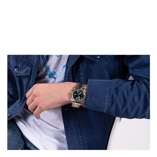 GUESS Relógio masculino de 42 mm - pulseira de dois tons, mostrador verde, caixa de dois tons, Dois