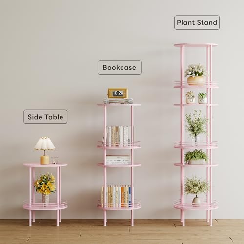 Image of Small Modern Oval Side Table with Storage,2-Tier Side Tables Living Room,Sturdy Nightstand for Small Space - Living Room, Bedroom, Bathroom, Nursery (1PC,Pink)