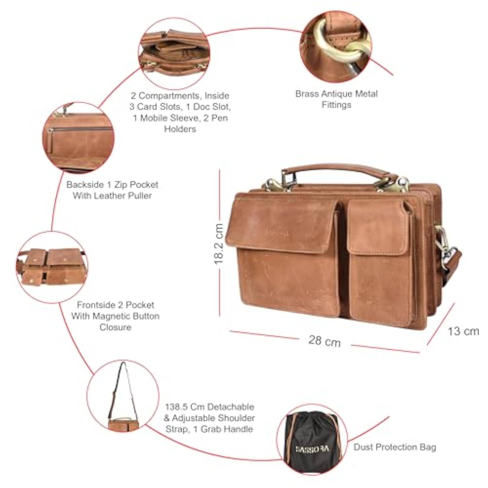 Genuine Leather Crossbody Messenger Bag, Unisex