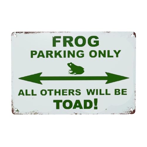ZHIQUN Divertente rana indicatore di parcheggio cartello in metallo rana verde animale arte da parete giochi di parole rustico ironico giocoso cartello in latta rospo unico decorazione stradale