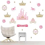 Big Dot of Happiness Little Princess Crown - Peel and Stick Pink and Gold Kids or Nursery Room Vinyl Wall Art Stickers - Wall Decals - Set of 20