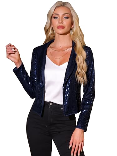 Allegra K Sequin Blazer for Women's Open Front Party Sparkly Bolero Shrug