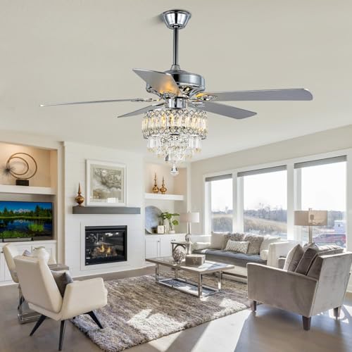 Image of 52'' Modern Crystal Chandelier Ceiling Fan with Light