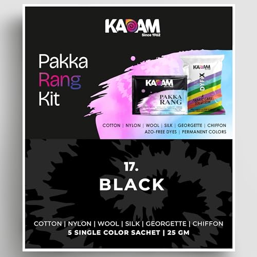 Image of Kadam Pakka Rang Fabric Dye for Clothes Permanent, Cloth Dye Powder, Fabric Dye Clothes, Dye for Faded Jeans, 5 sachets of Shade 17 Black Colour & 5 sachets of DyFix Color Fixer