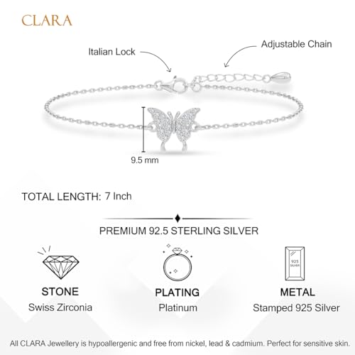 Image of Clara 925 Silver Fia Butterfly Pendant Earrings Chain Bracelet Anklet Ring | Gift for Women & Girls | Platinum Plated | Jewellery Set