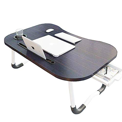 Laptop Stand for Bed, Laptop Lap Desk, Foldable Laptop Table, Coffee Dinner Tray Table with Folding Legs Storage Drawer Cup Holder, Standing Desk for Laptop Writing Bed Sofa Couch Breakfast (Black)