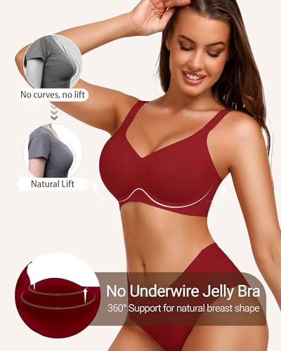 Image of Gailife Smooth Wireless Jelly Bras for Women No Underwire Seamless Push Up Bra Full Coverage Soft Suppor Tshirt Bralettes
