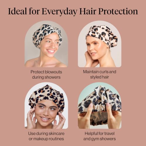Image of Kitsch Luxury Large Shower Cap for Women - Leopard | Shower Caps for Women Reusable Waterproof - Non-slip, Comfortable Quick-dry Hair Shower Cap for All Hair Types