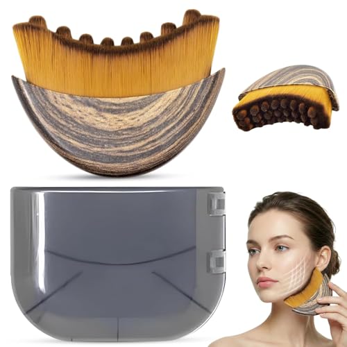Image of WEZOSHINET New Contour Face Brush, Dry Brushing Face Brush, Drainage Massager for Face, Neck & Face Sculpting, Portable Facial Tool, Fit The Skin,Reduce Puffiness for Daily Us, with Box (BROWN)