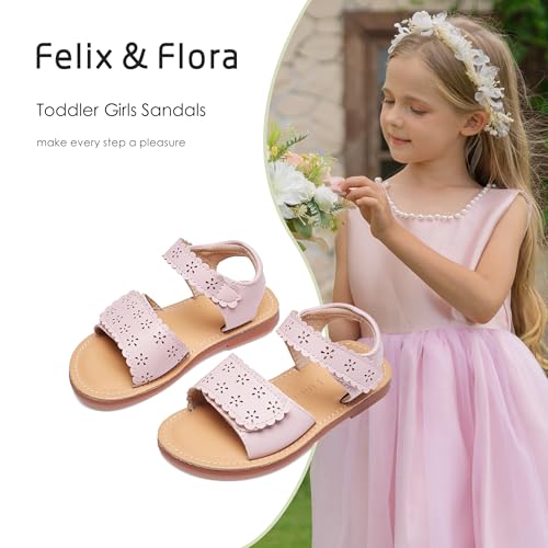 Image of Felix & Flora Toddler Girl Sandals -Flower Girl Dress Shoes Open Toe Little Kid Flats