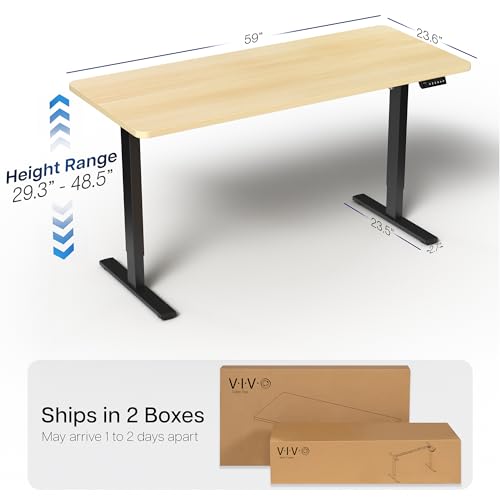 Image of VIVO Electric 60 x 24 in Standing Desk, Memory Height Adjustment, 1B Series, Holds 220 lbs, One-Piece Light Wood Top, Black Frame, DESK-KIT-1B6C
