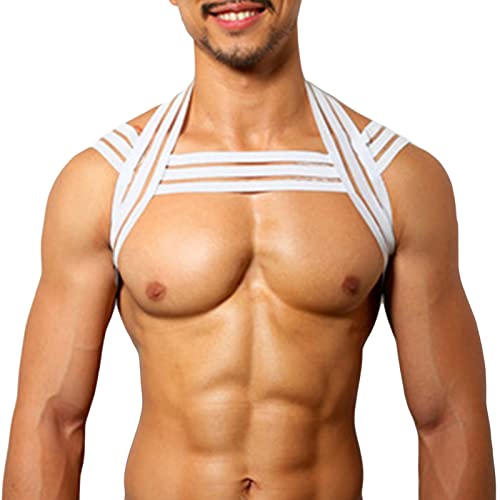 Mens Mesh Crop Top Body Chest Muscle Tops Harness Shoulder Bandage Night Club Sexy Stretch Fitness Shoulder Strap