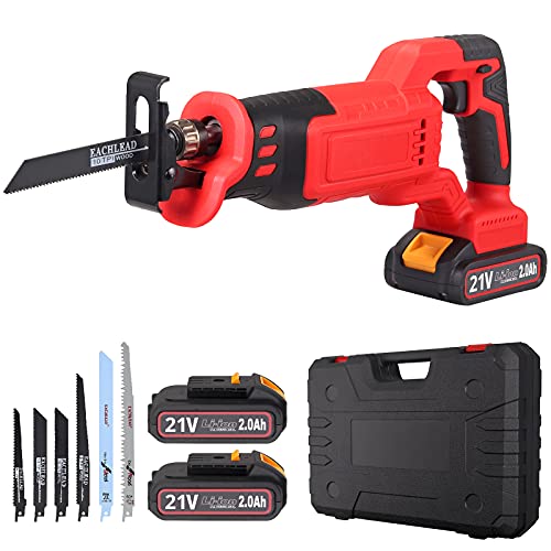 Scie Sabre sans Fil JUSTOOL 21V Scie Egoîne Electrique sans Fil avec 2 Batteries 2000 mAh Scie Sabre Vitesses 0-3000SPM 22 mm Scie Alternative avec 2 Lames de Scie Métal/PVC, 4 Lames de Scie à Bois Cover
