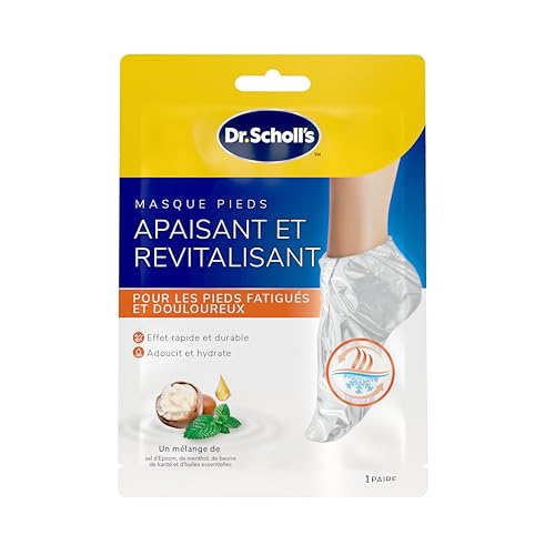 Dr. Scholl's Masque Pieds Apaisant et Revitalisant pour Pieds Fatigués et Douloureux - Chaussettes Hydratantes qui Adoucissent et Hydratent Grâce aux Sels d'Epsom, Menthol, Beurre de Karité et Lavande
